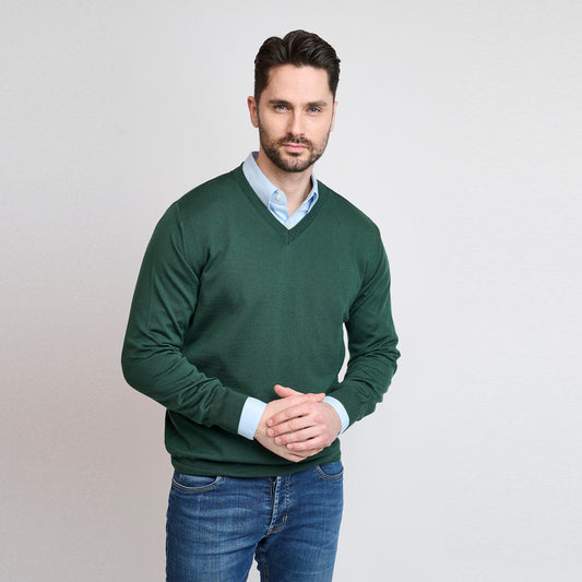 Riise Merino V-neck, Fairway green