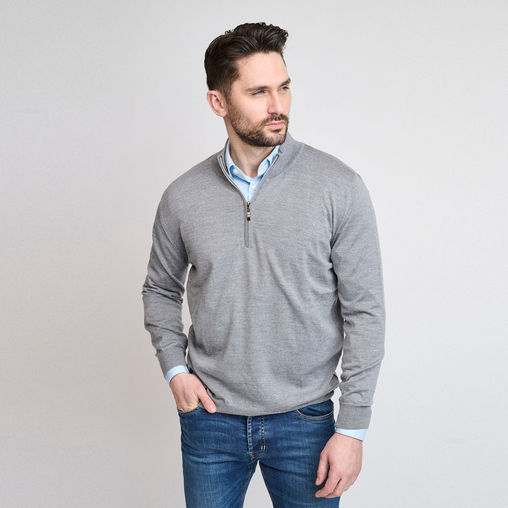 Riise Merino Z-neck, Grå melange